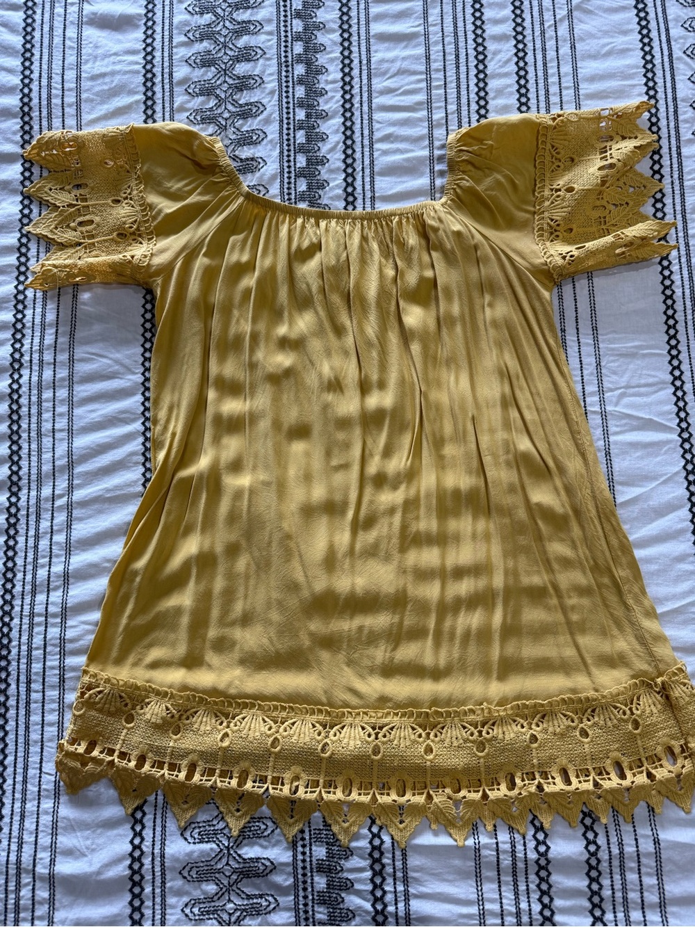 iris Mustard Yellow Crochet-Trim Tunic Top